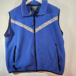 Vintage Polartec Series 200 Fleece Vest Blue Patterned Trim Full Zip Mens XL